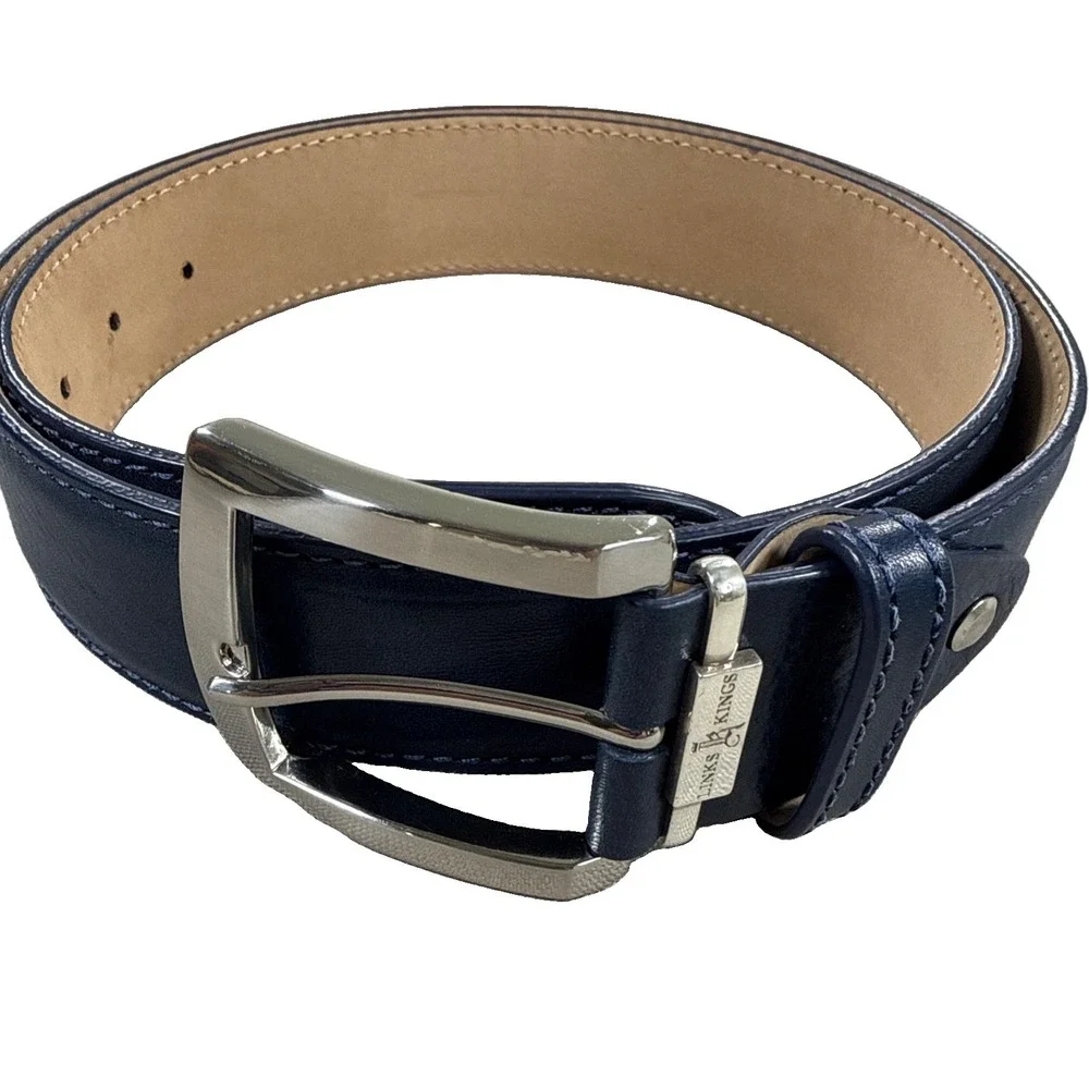 Links & Kings Belt Men's 36 Navy Blue Italian Leather Golf Made USA 1.5